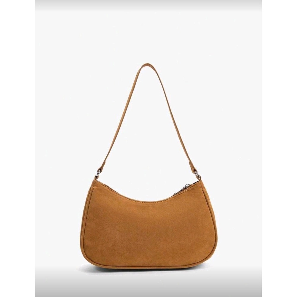 Brown faux Suede Shoulder Bag Studded Accent Hobo Style - Picture 4 of 4